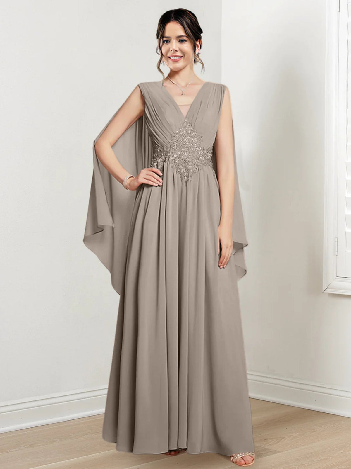 V Neck A Line Long Dress for the Mother of the Bride