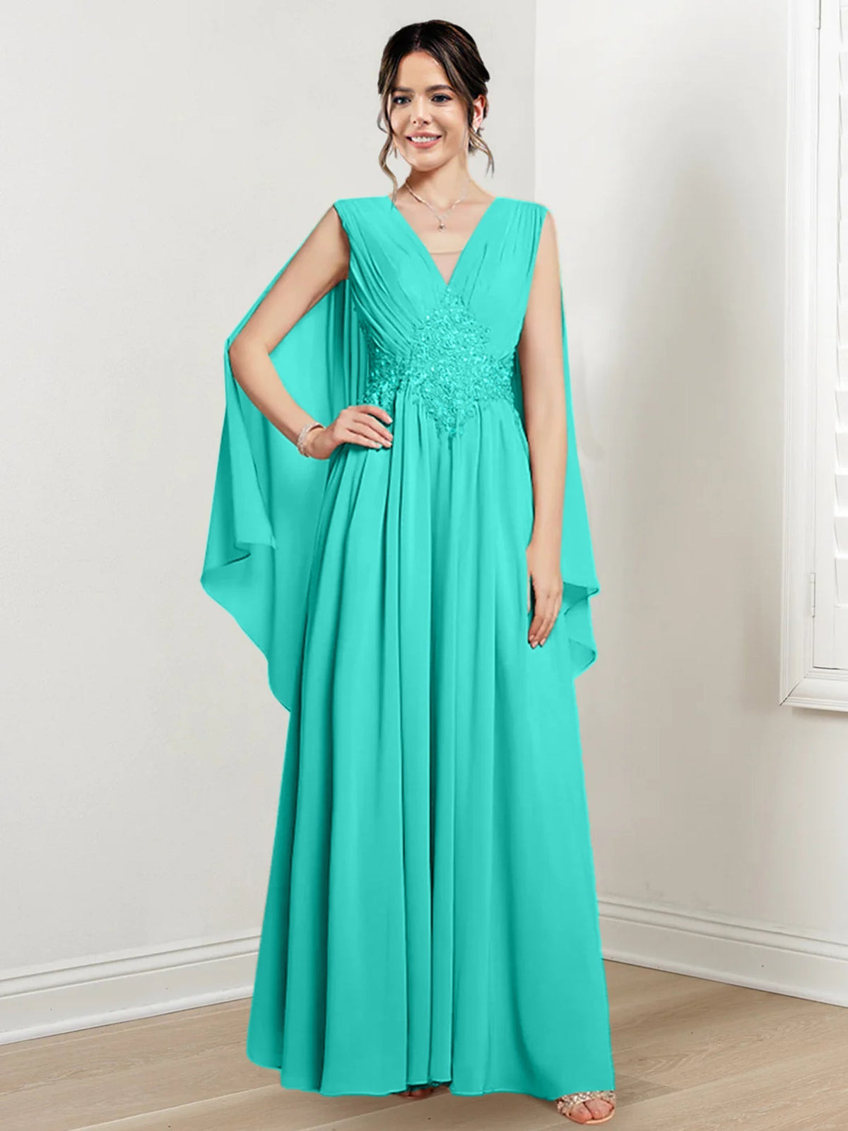 V Neck A Line Long Dress for the Mother of the Bride