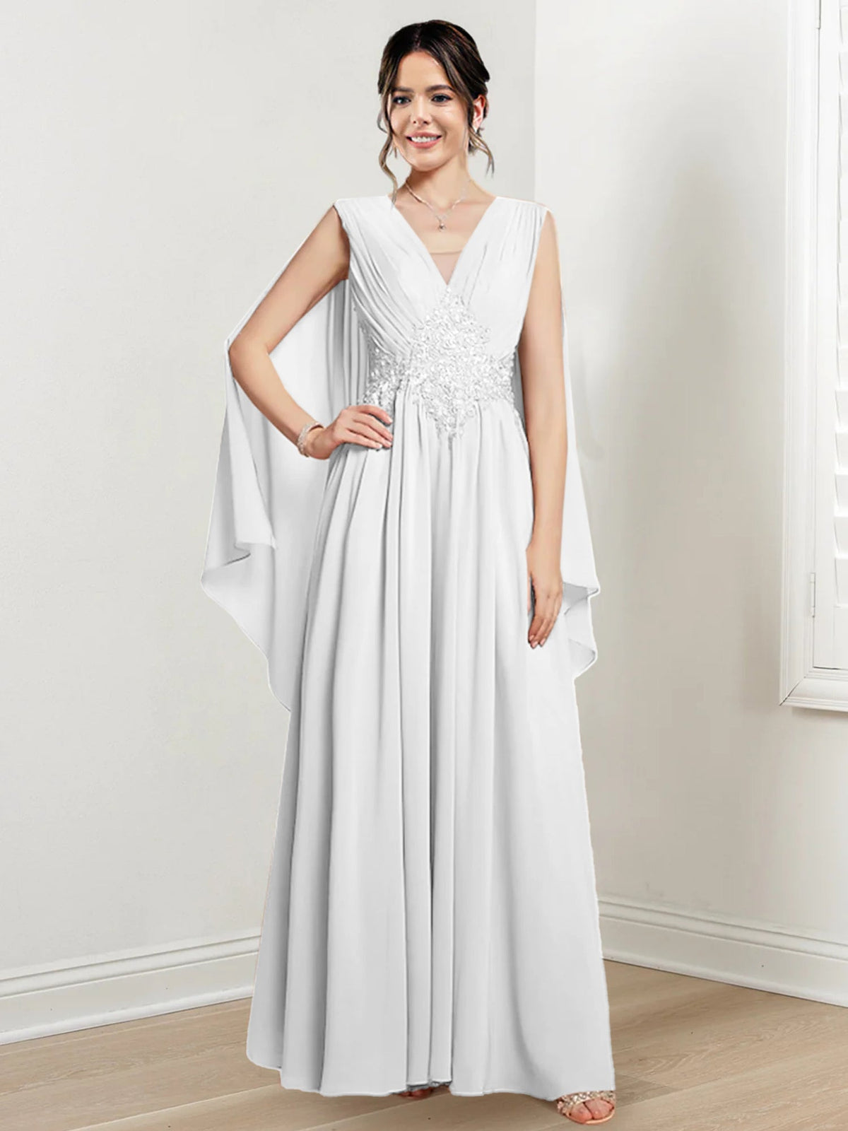 V Neck A Line Long Dress for the Mother of the Bride