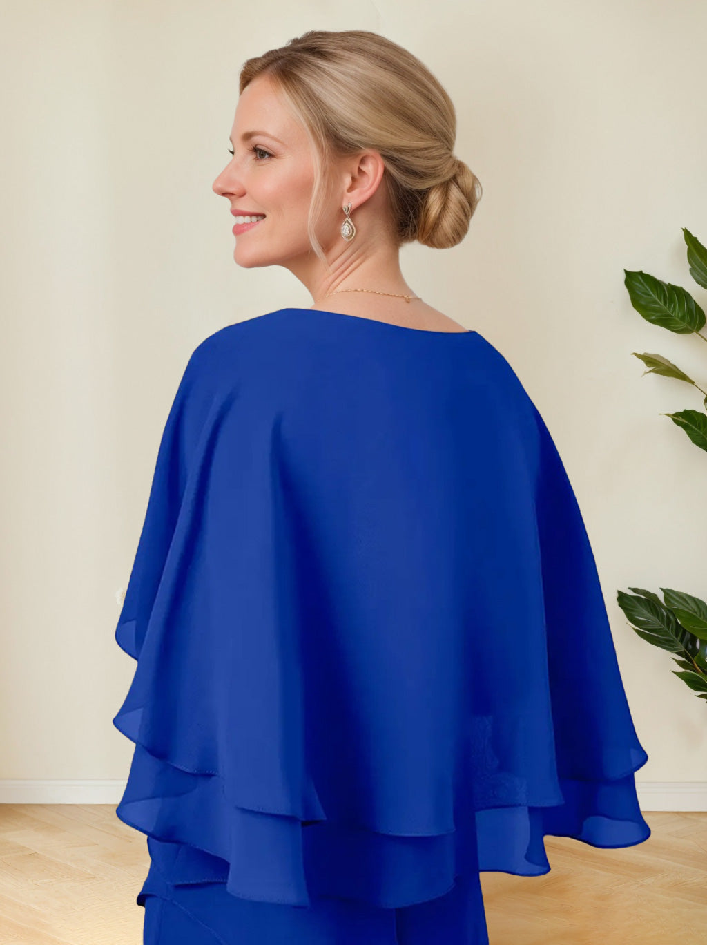 V Neck A Line Long Mother of the Bride Dress with Half Sleeves and Ruffles in Regular & Plus Sizes