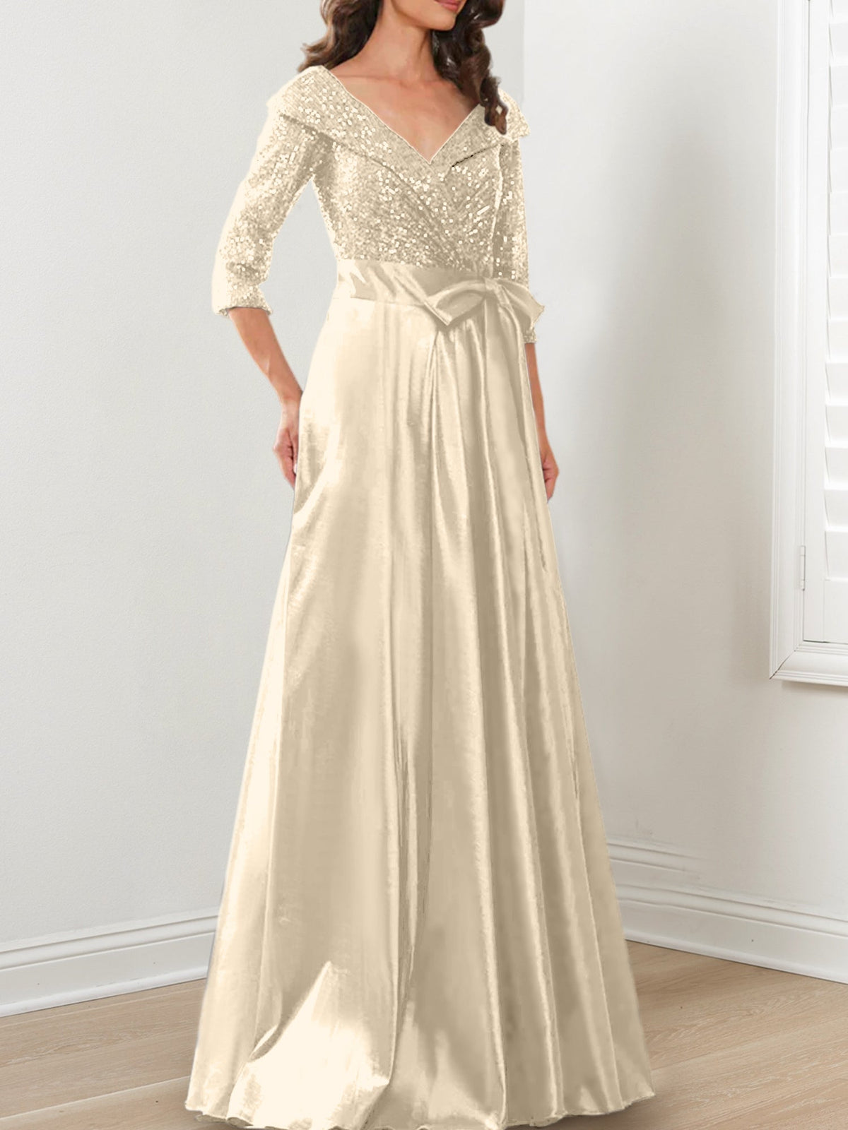 V Neck A Line Gown for the Mother of the Bride