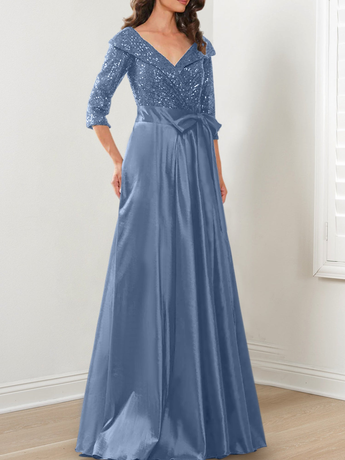 V Neck A Line Gown for the Mother of the Bride