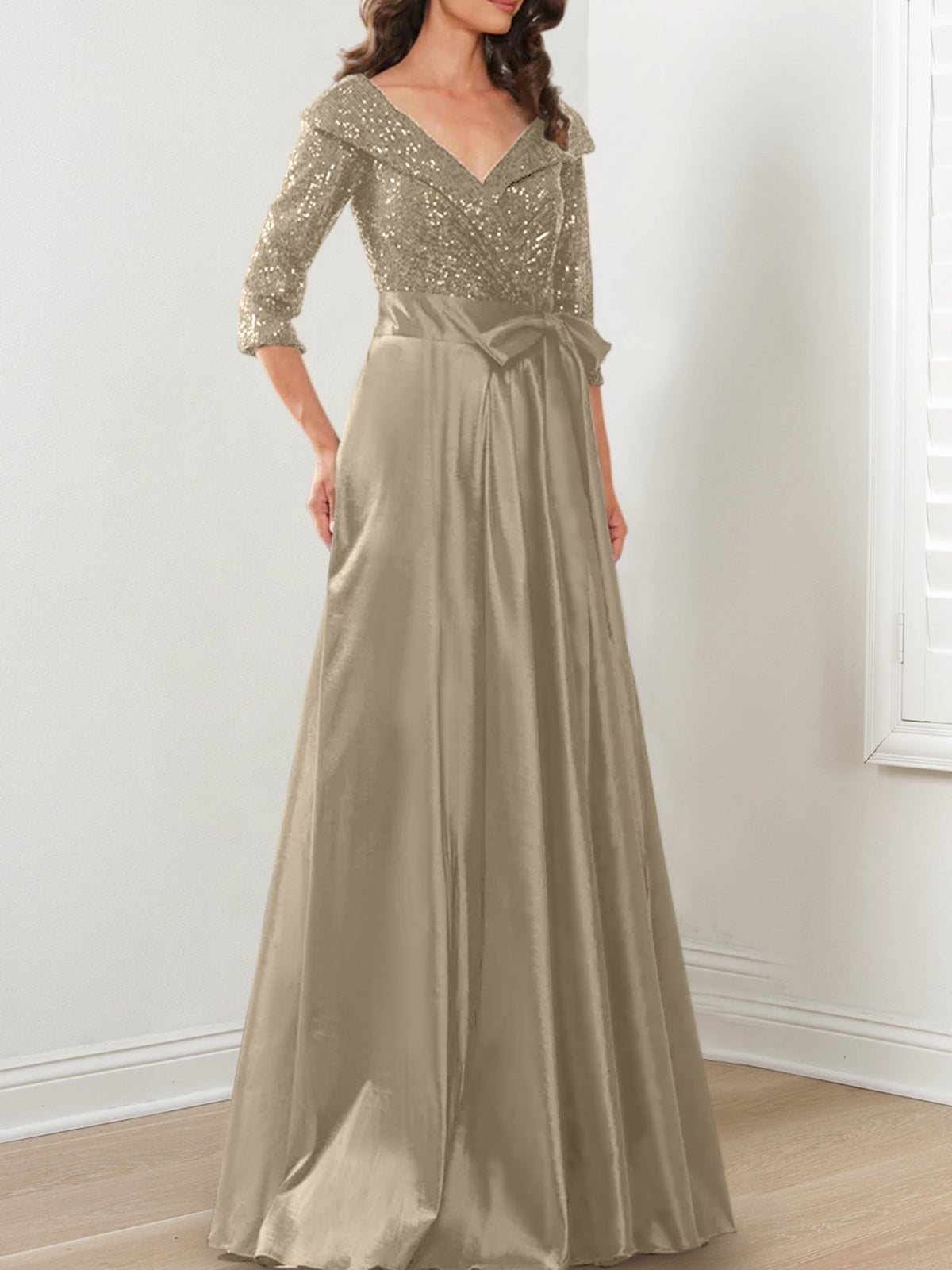 V Neck A Line Gown for the Mother of the Bride