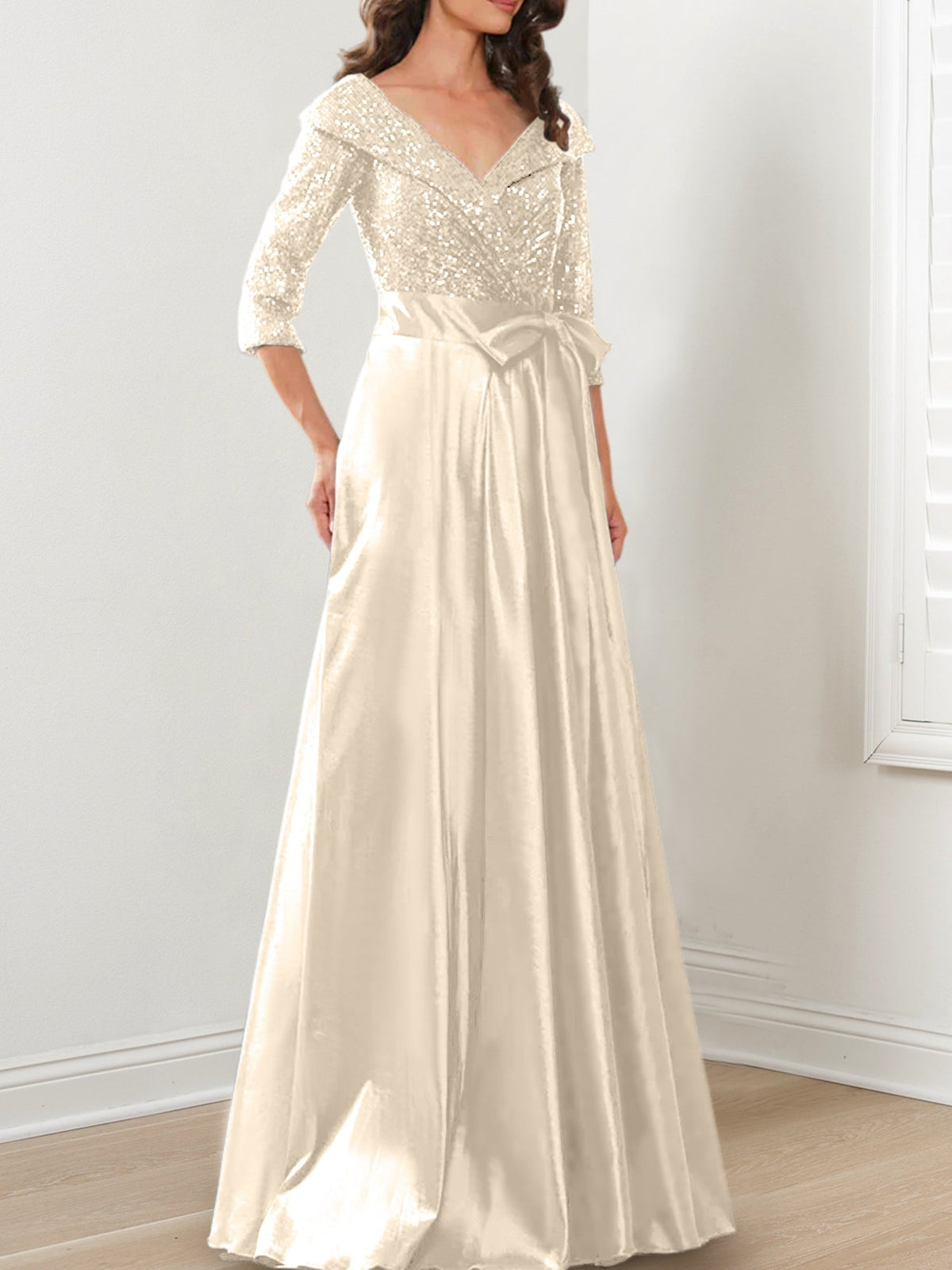 V Neck A Line Gown for the Mother of the Bride