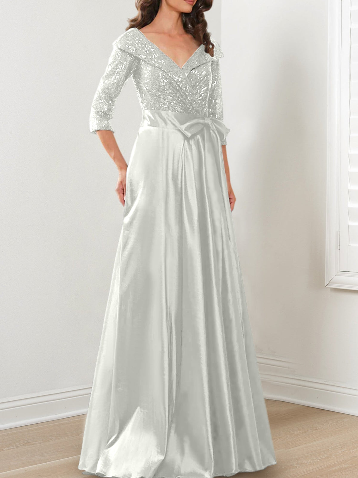 V Neck A Line Gown for the Mother of the Bride