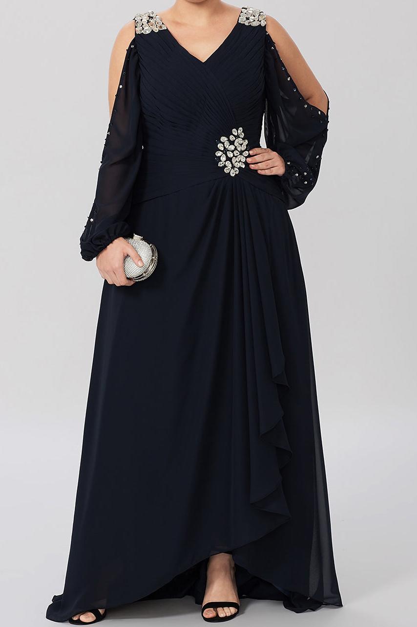 V Neck A Line Gown for the Mother of the Bride Embellished with Rhinestones