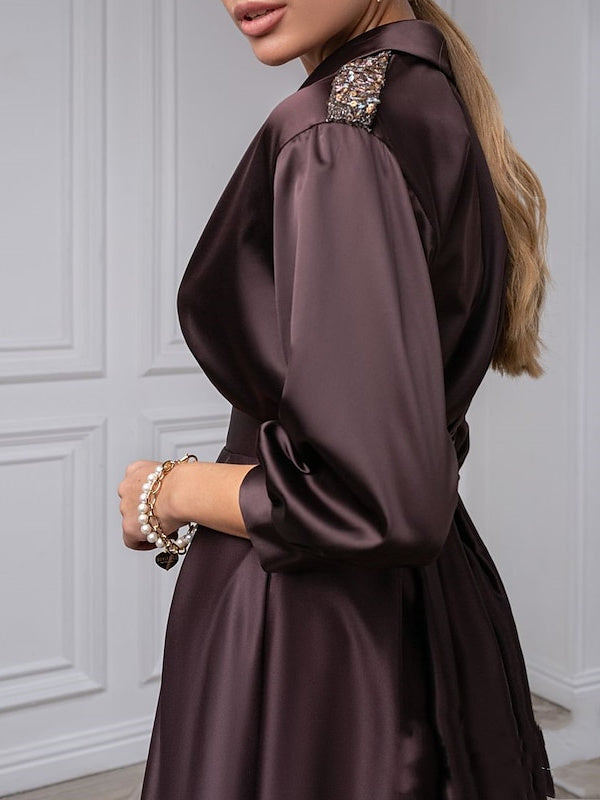 V Neck A Line Gown with 3/4 Sleeves and Beading for the Mother of the Bride
