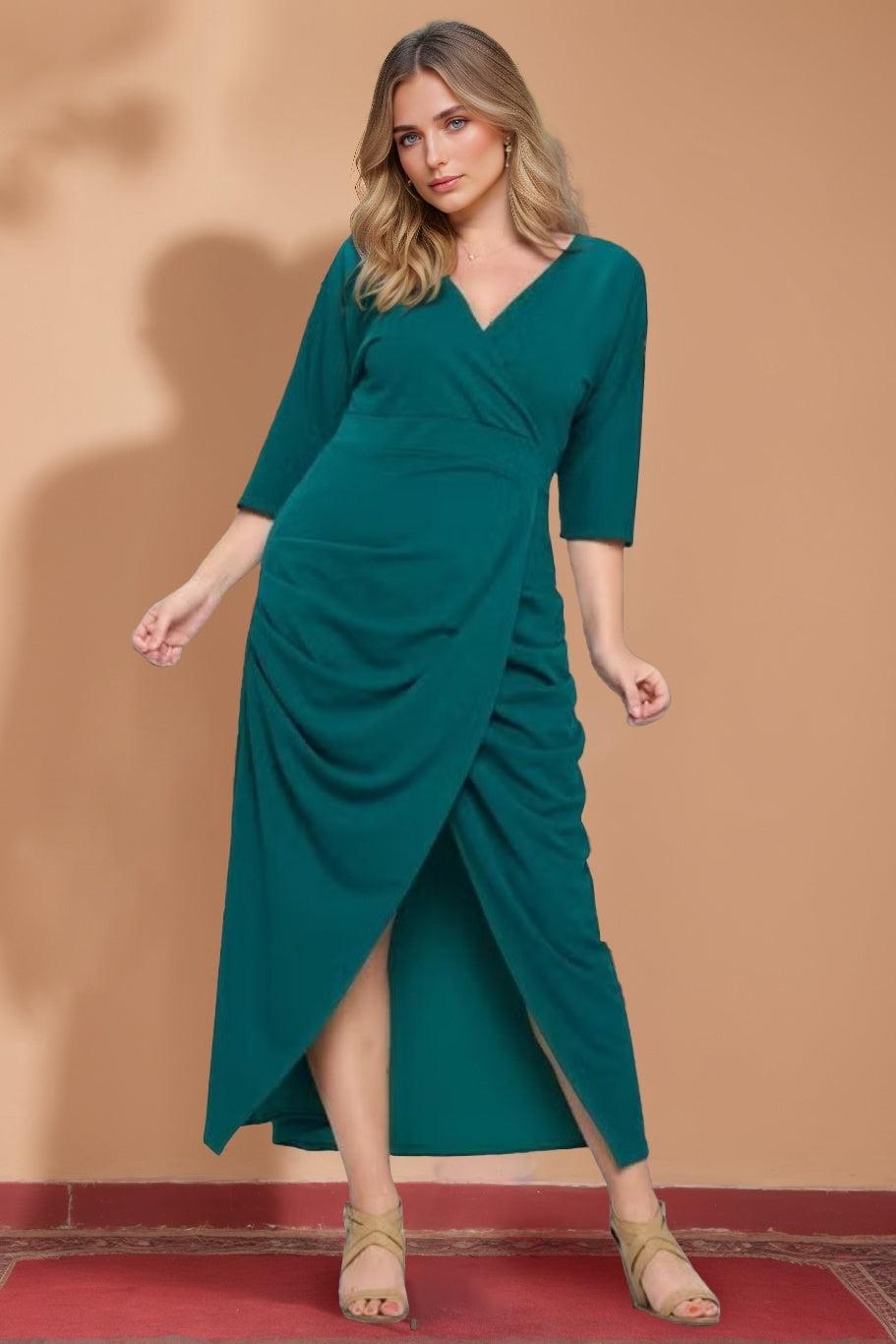V Neck A Line Gown with Asymmetrical Ruffles for Plus Size Mothers of the Bride