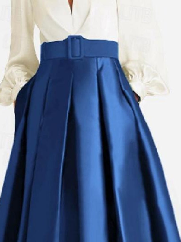 V Neck A Line Gown with Long Sleeves and Belt for the Mother of the Bride