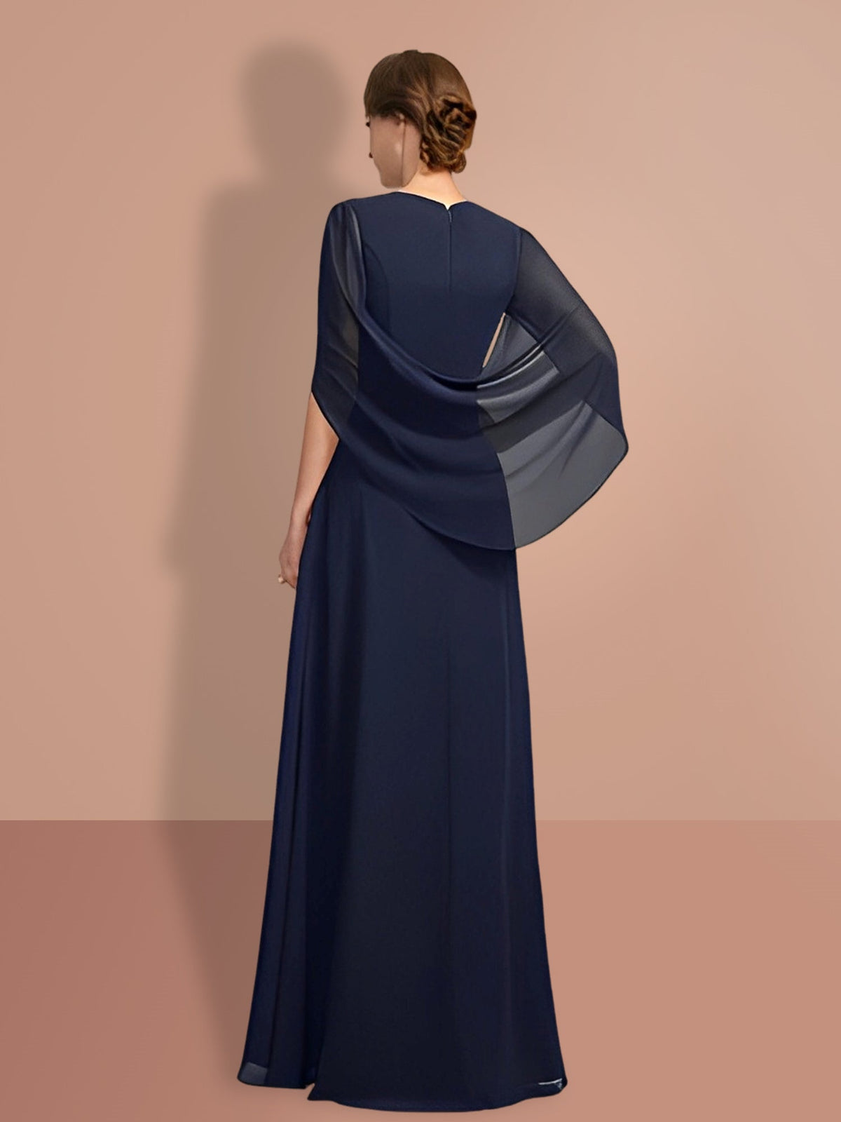V Neck A Line Mother of the Bride Dress with Half Sleeves