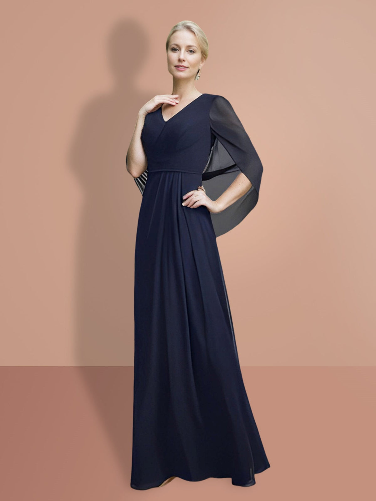V Neck A Line Mother of the Bride Dress with Half Sleeves