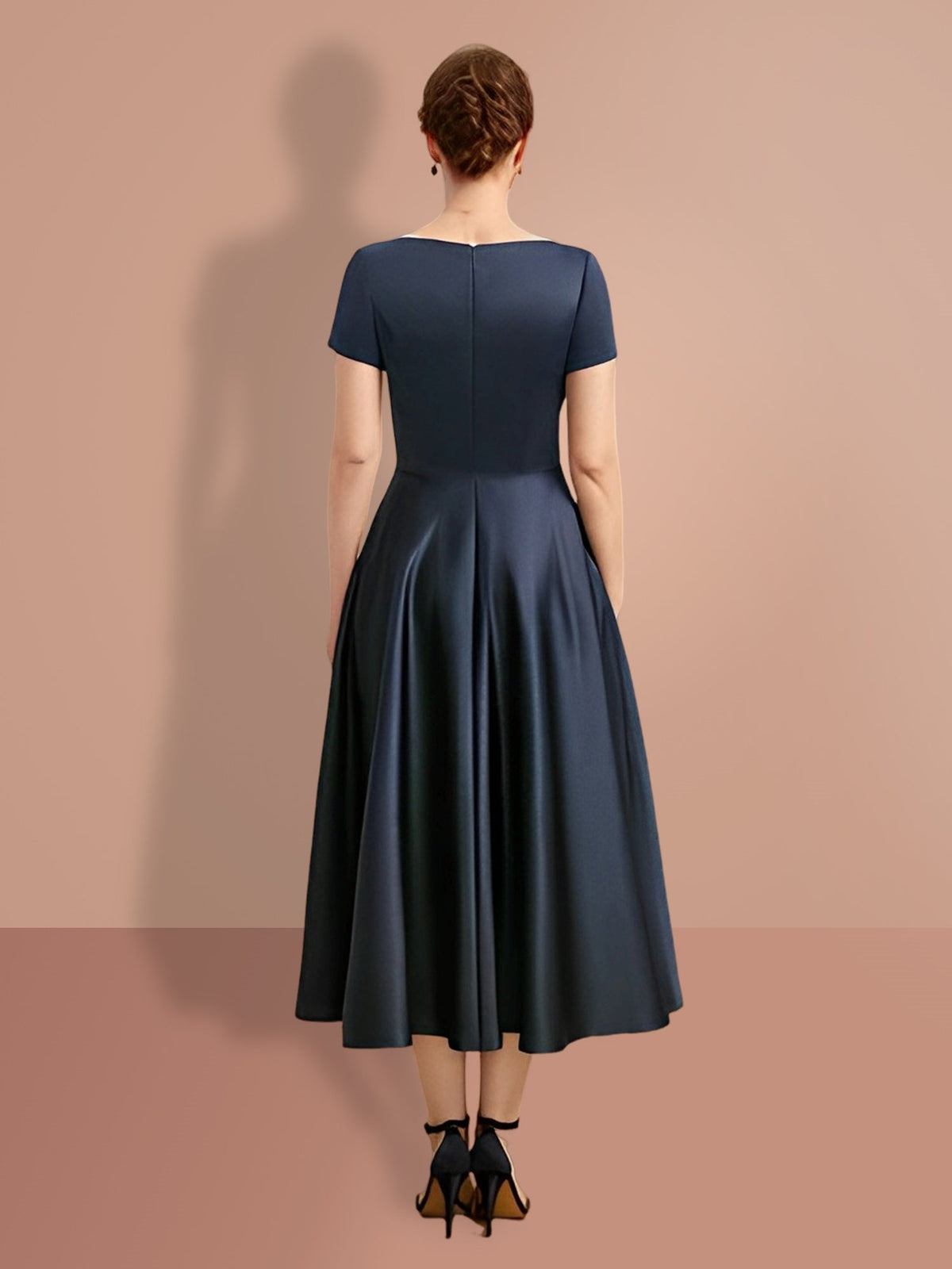 V Neck A Line Short Sleeve Mother of the Bride Dress