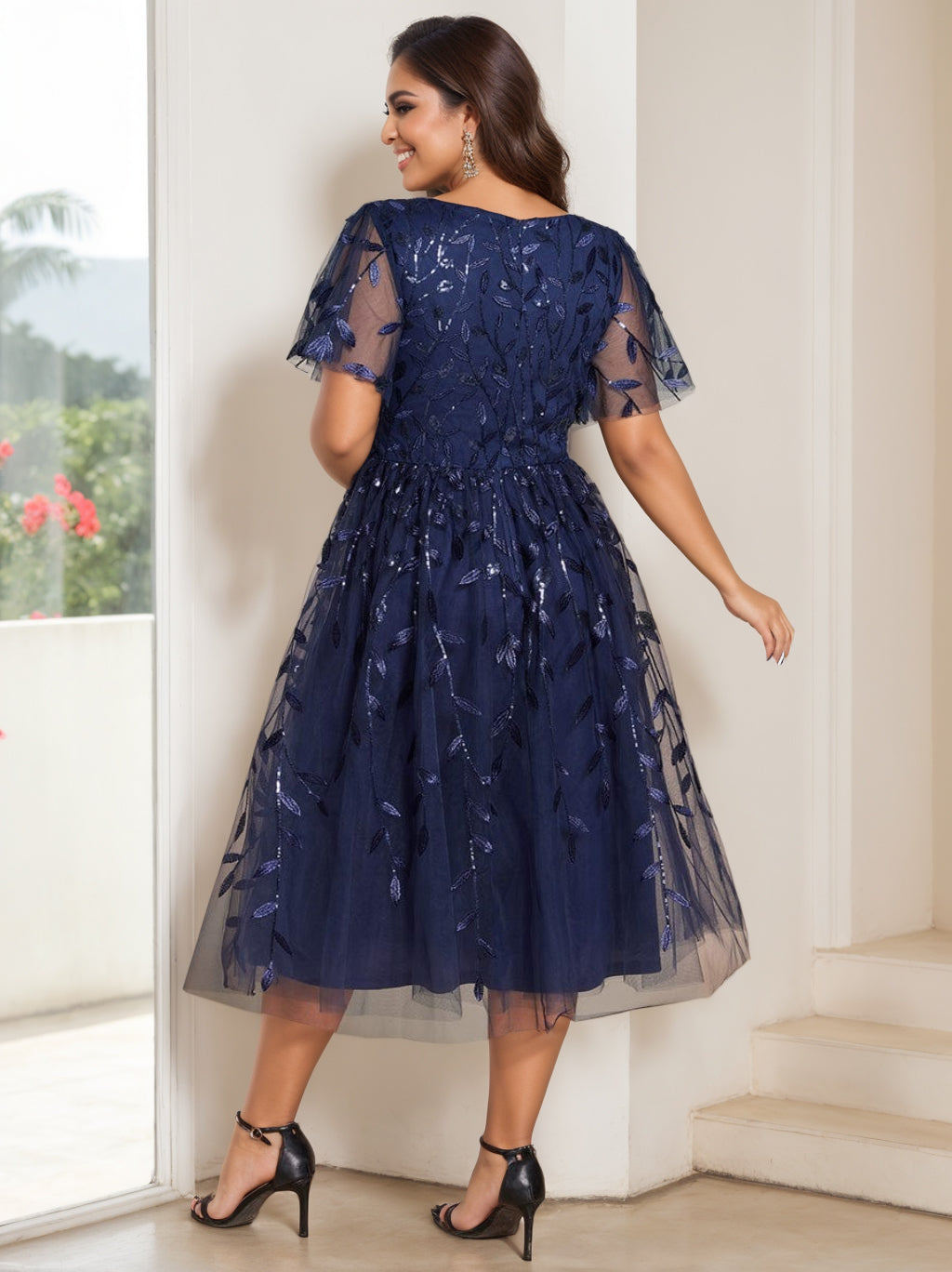 V Neck A Line Tea Length Dress for Mothers of the Bride and Groom