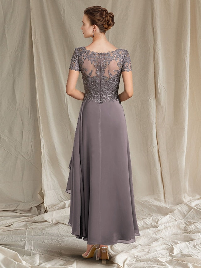 V Neck A Line Tea Length Dress for the Mother of the Bride