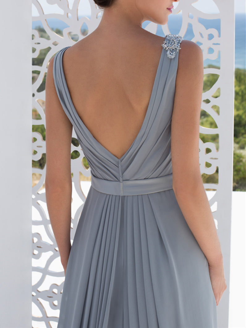 V Neck Long A Line Mother of the Bride Dress