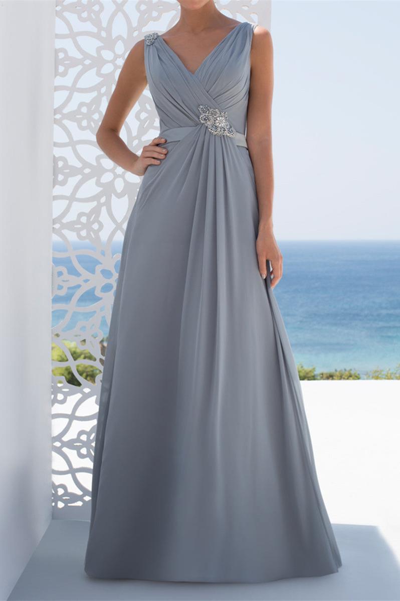 V Neck Long A Line Mother of the Bride Dress