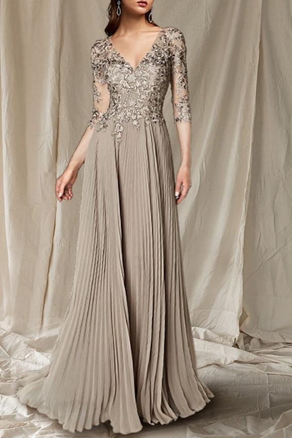 V Neck Long A Line Gown for the Mother of the Bride
