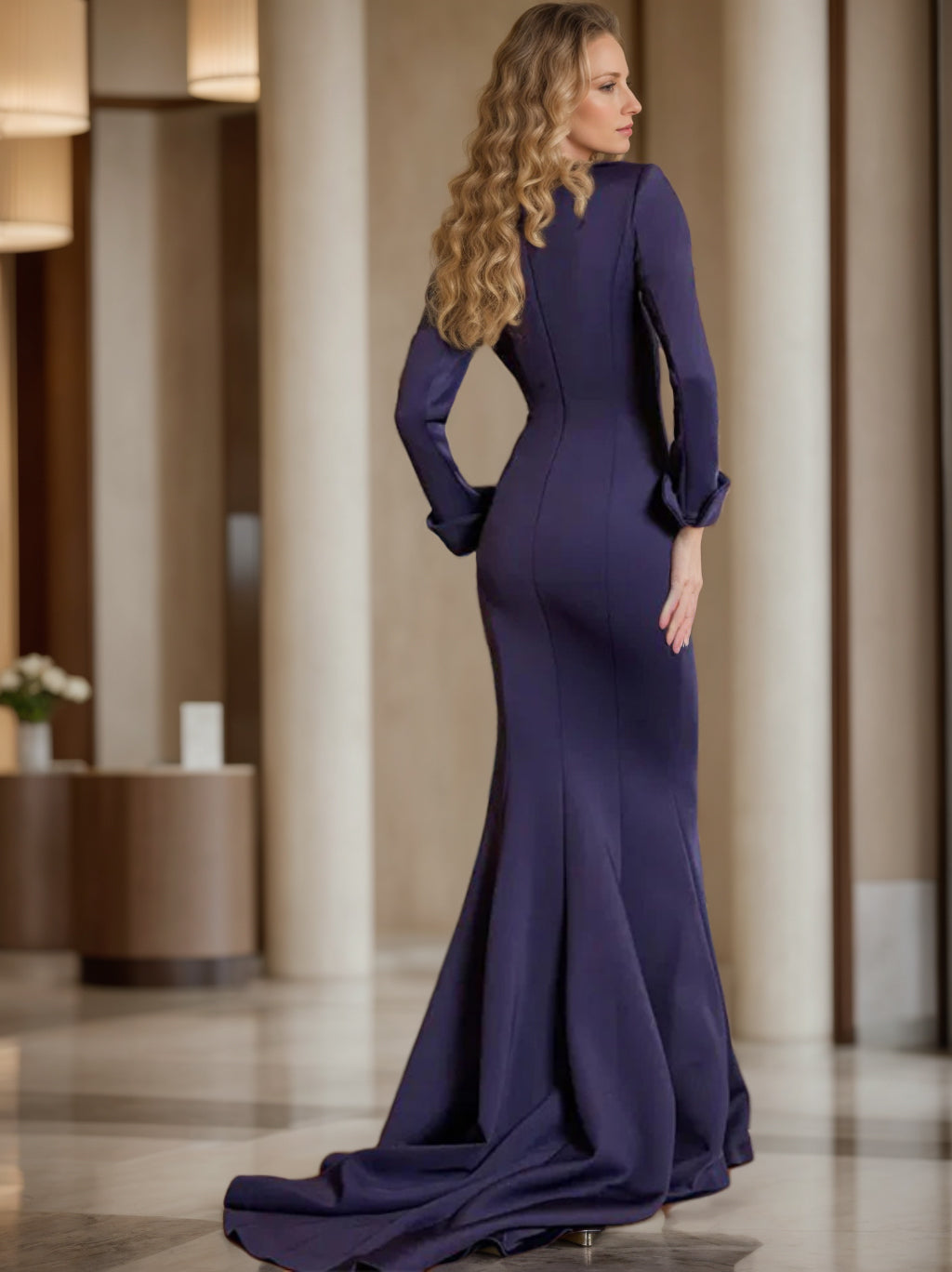 V Neck Long Pleated Gown for the Mother of the Bride