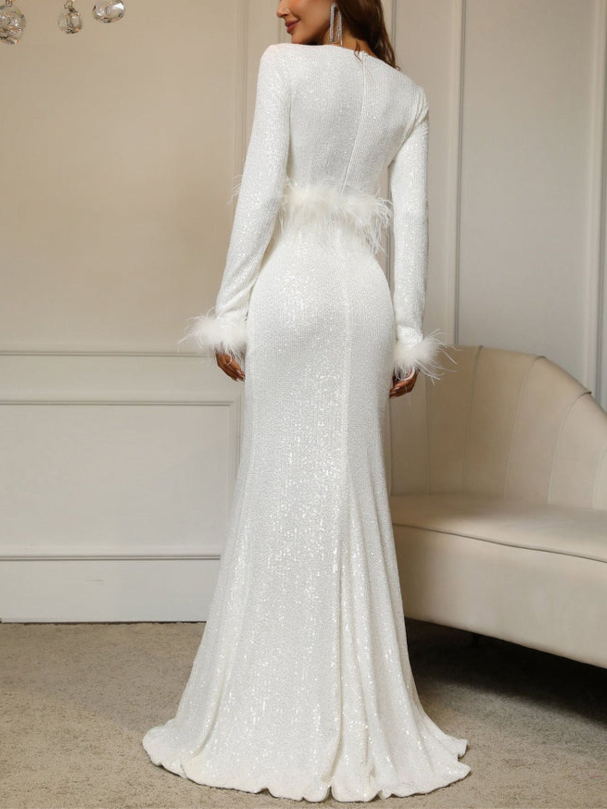 V Neck Long Sequined Dress for Mothers of the Bride & Groom