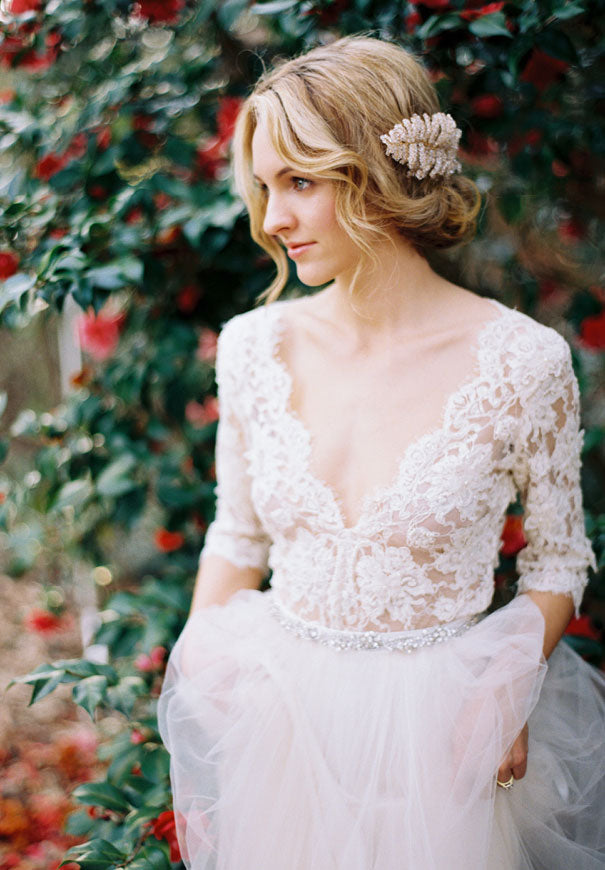 V-Neck Half Sleeve Lace Summer Wedding Dress Elegant Tulle A-Line Bridal Gowns