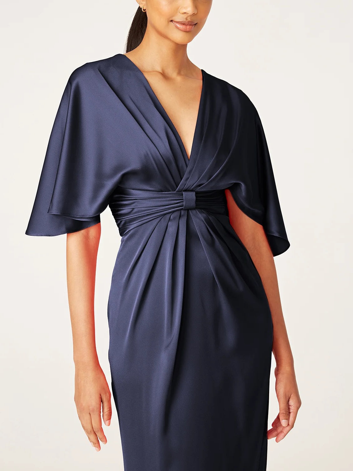 V Neck Half Sleeve Tea Length Sheath Dress with Ruffles for the Mother of the Bride