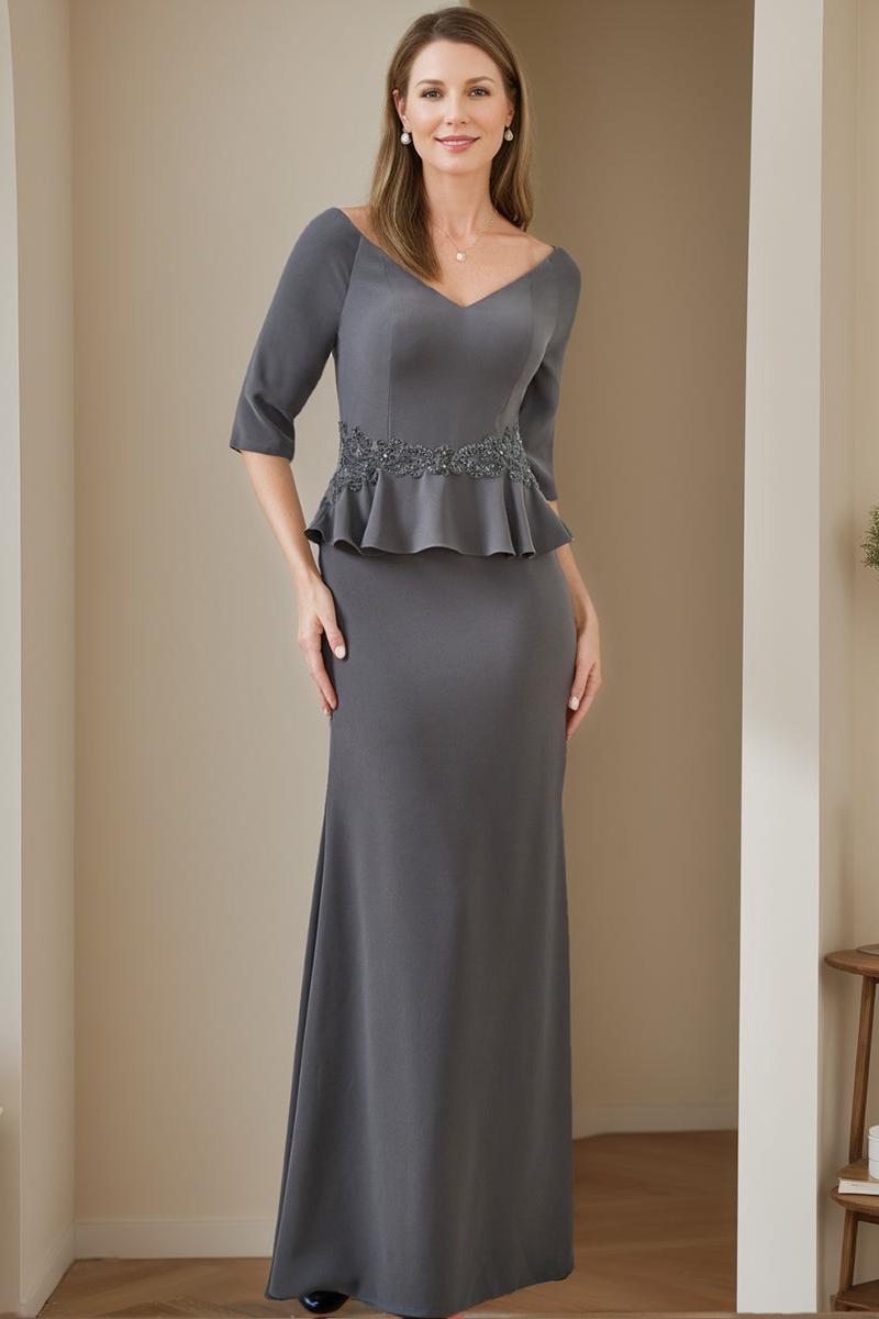 V Neck Mother of the Bride Trumpet Mermaid Dress Featuring Ruffles and Appliques