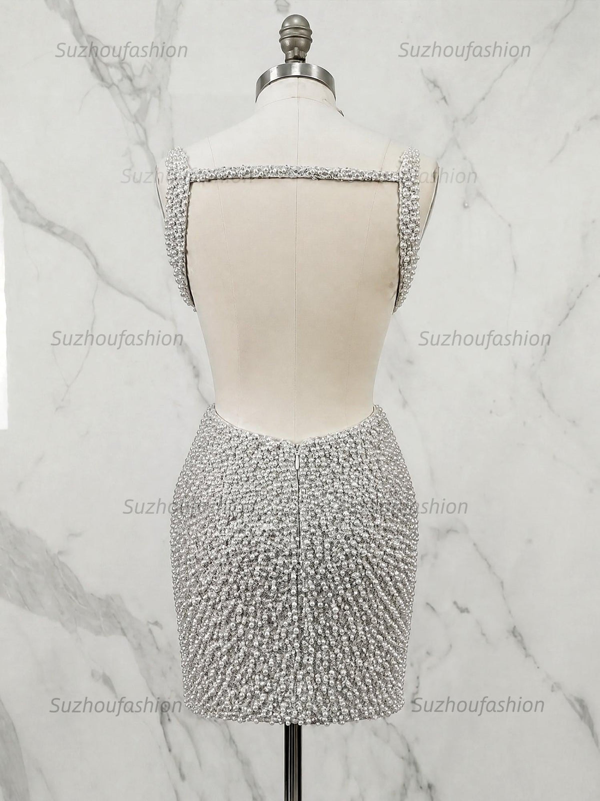 Suzhoufashion V Neck Pearl Embellished Short Homecoming Dress