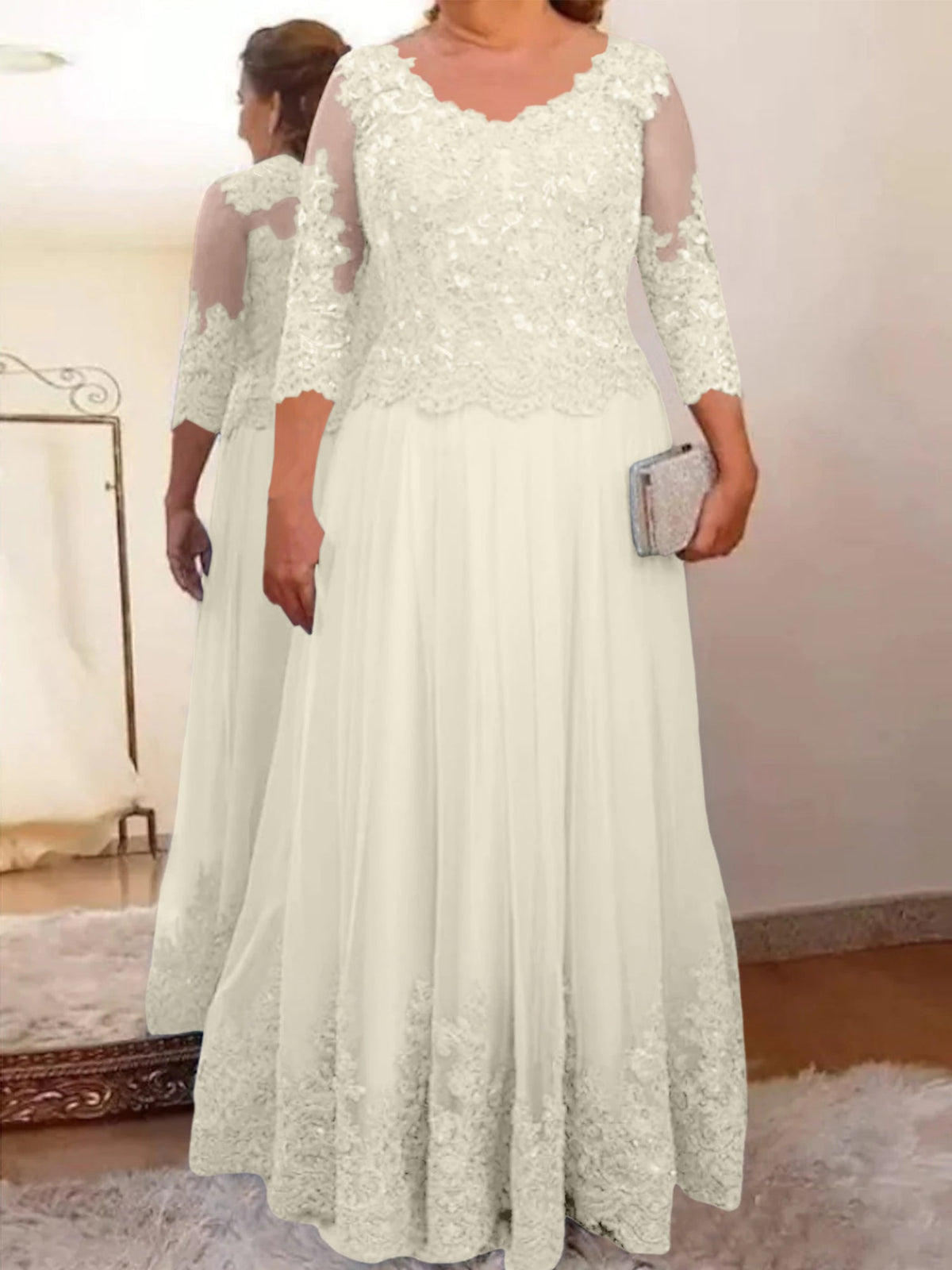 V Neck Satin A Line Mother of the Bride Dress with Ruched Details