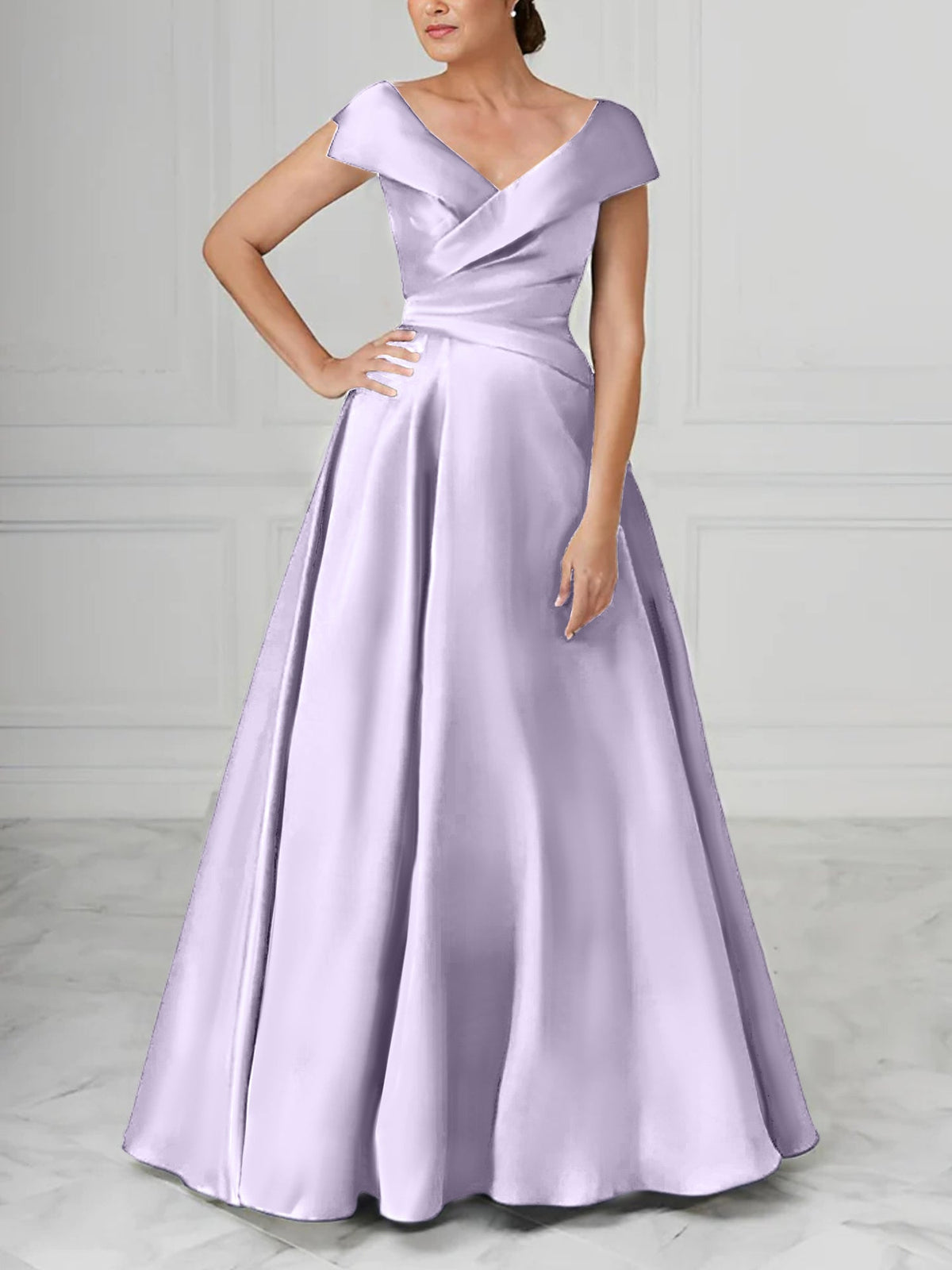 V Neck Satin A Line Mother of the Bride Dress with Ruched Details