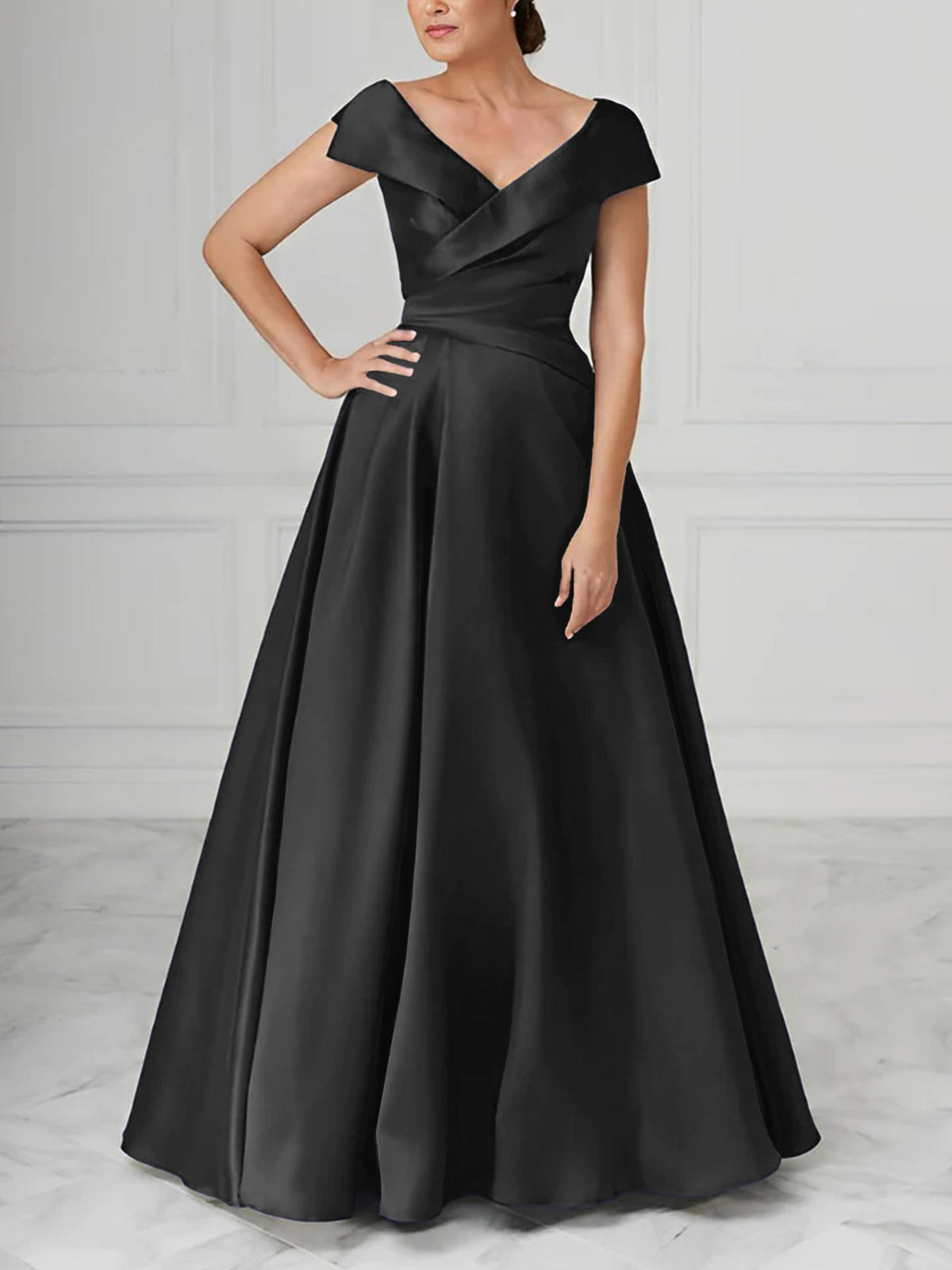 V Neck Satin A Line Mother of the Bride Dress with Ruched Details