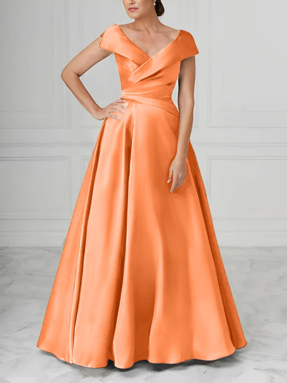 V Neck Satin A Line Mother of the Bride Dress with Ruched Details