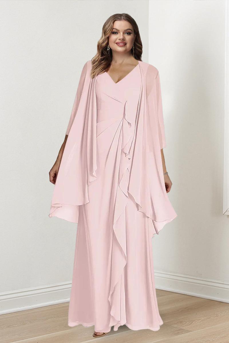 V Neck Sleeveless Plus Size Long Mother of the Bride Sheath Dress with Wrap