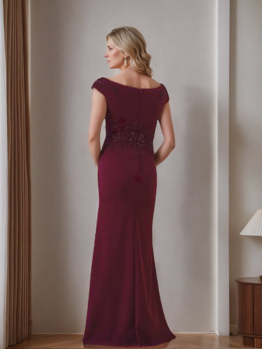 V Neck Sleeveless Sheath Column Mother Of The Bride Dress Featuring Appliques