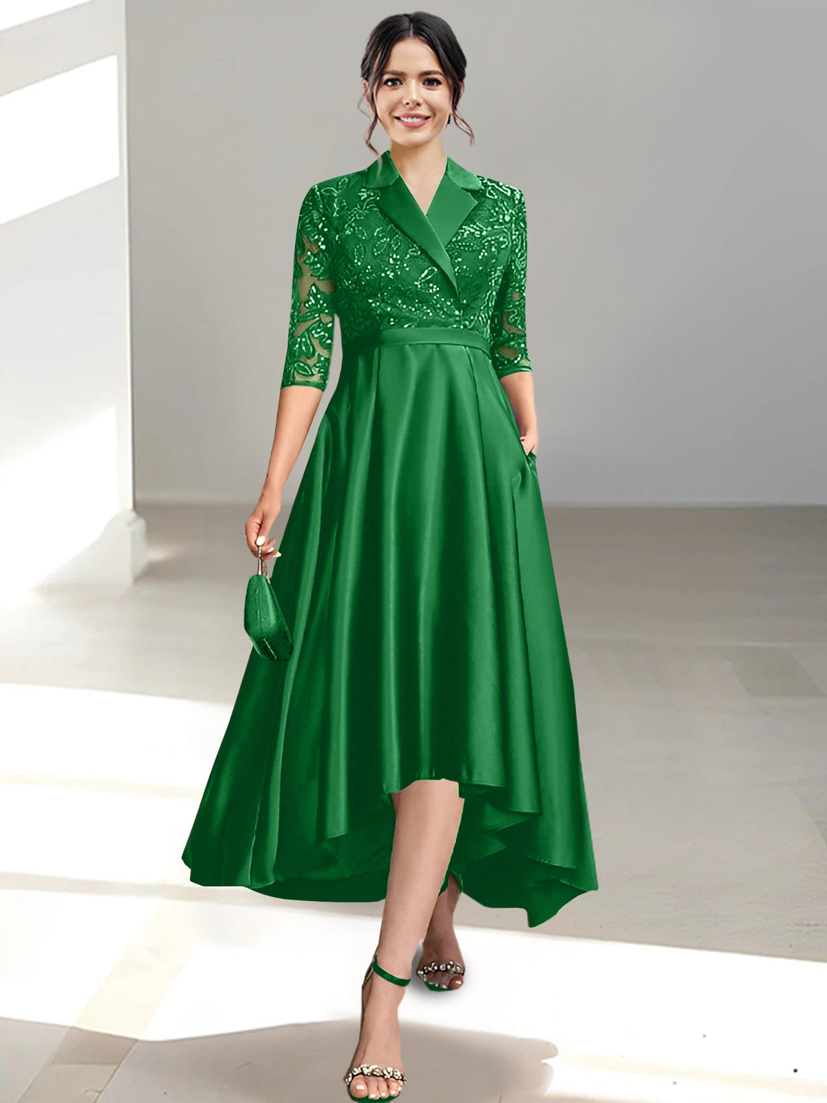 V Neck Tea Length Sheath Column Dress for the Mother of the Bride