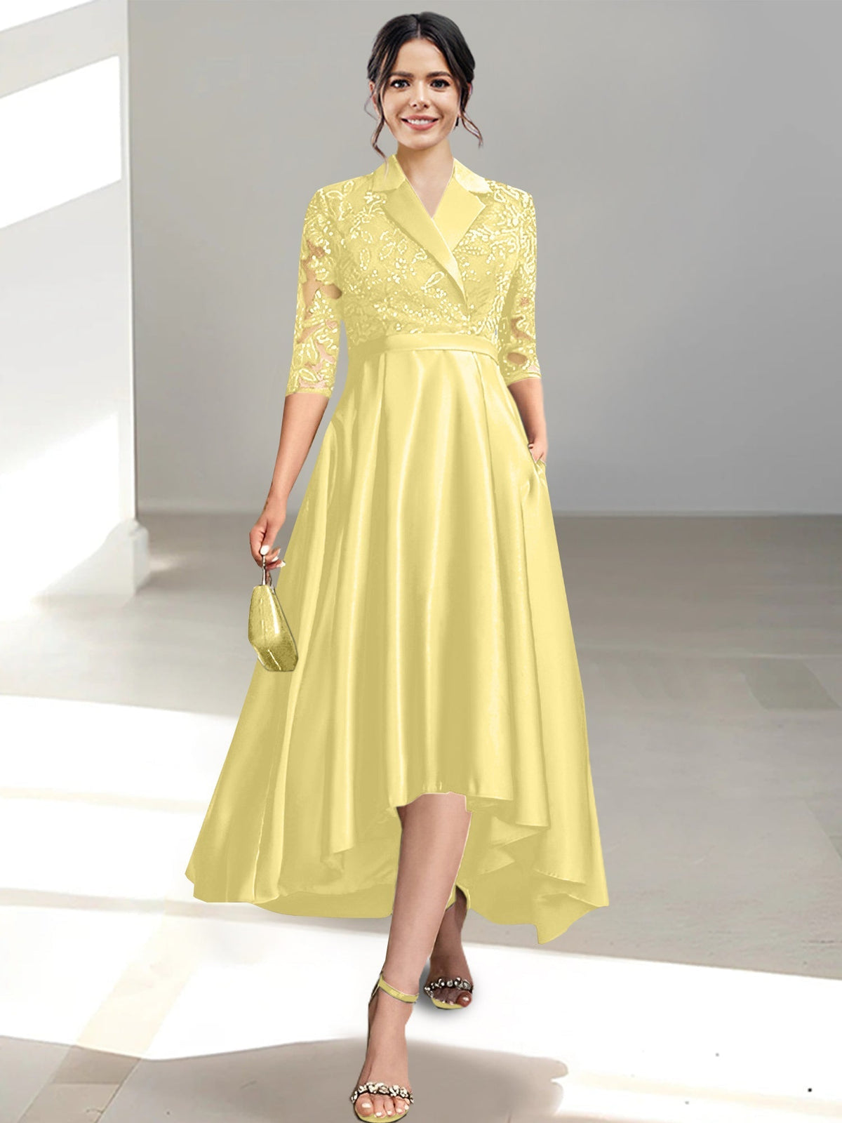 V Neck Tea Length Sheath Column Dress for the Mother of the Bride