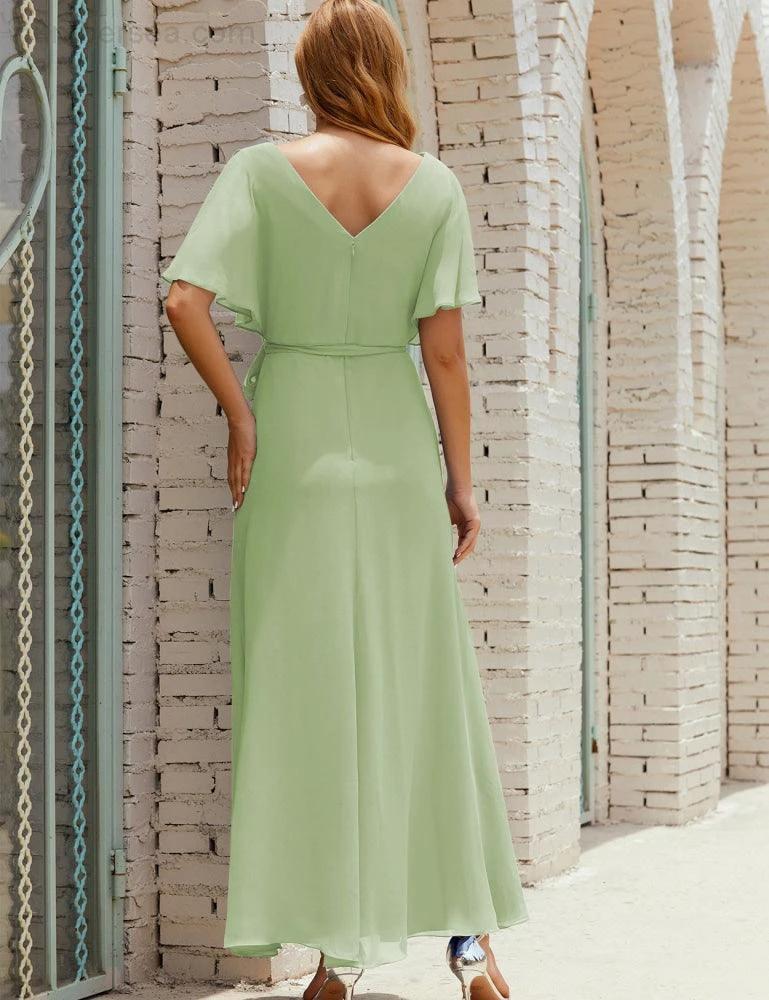 ZapDress V-Neck Bridesmaid Dress Long Formal Dresses with Belt for 28022 (ZD17051)