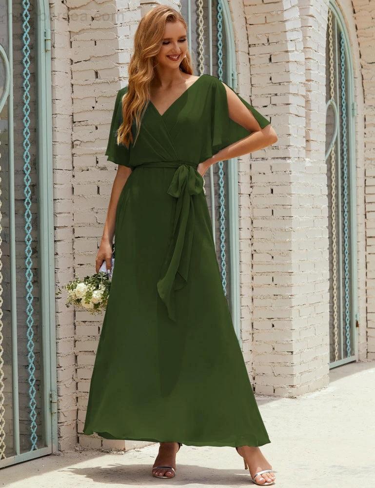ZapDress V-Neck Bridesmaid Dress Long Formal Dresses with Belt for 28022 (ZD17051)