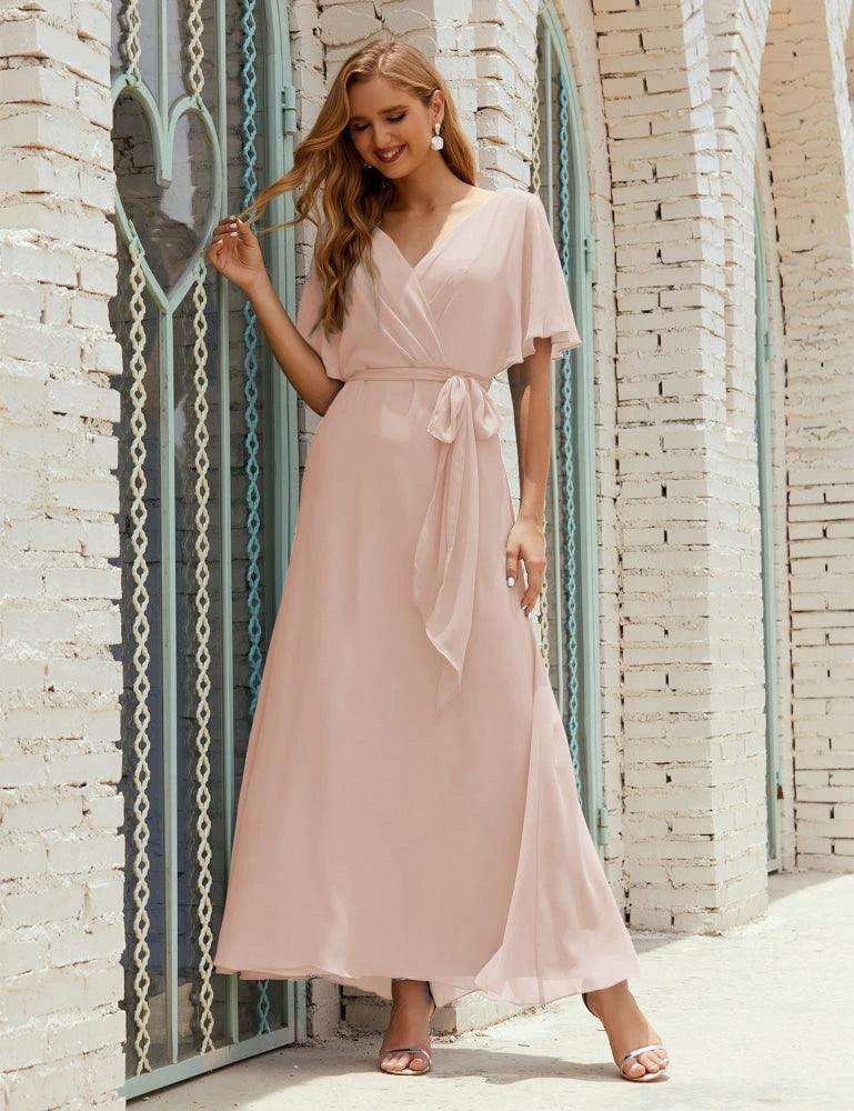 Numbersea V-Neck Bridesmaid Dress Long Formal Dresses with Belt for 28022 by numbersea