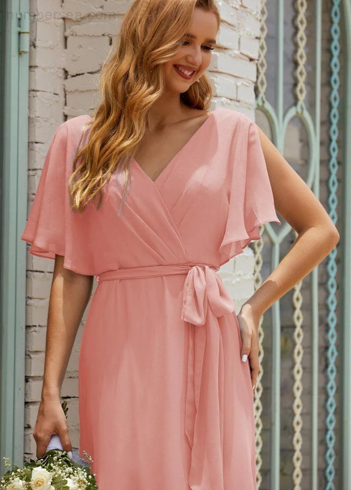 ZapDress V-Neck Bridesmaid Dress Long Formal Dresses with Belt for 28022 (ZD17051)