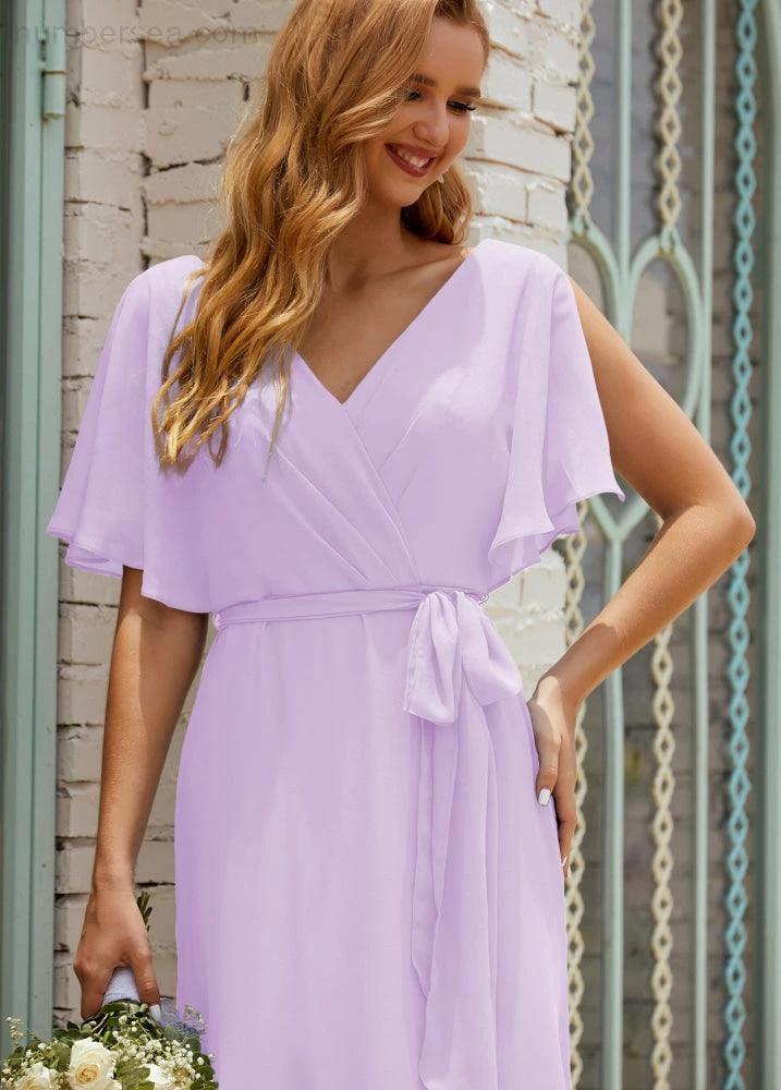 ZapDress V-Neck Bridesmaid Dress Long Formal Dresses with Belt for 28022 (ZD17051)