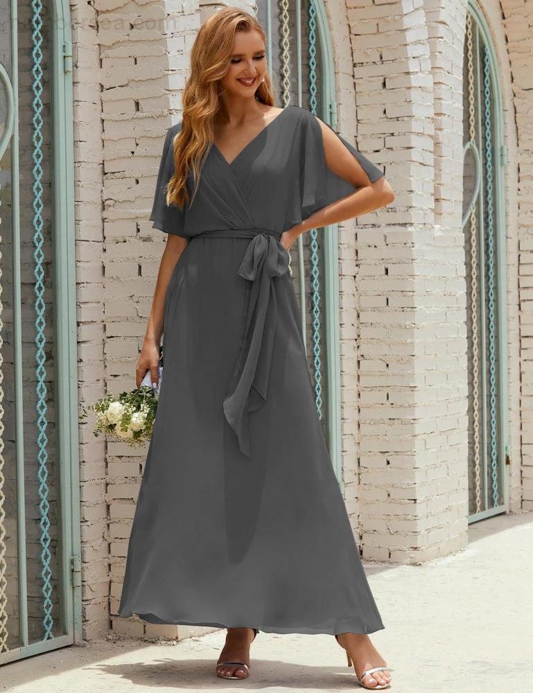 ZapDress V-Neck Bridesmaid Dress Long Formal Dresses with Belt for 28022 (ZD17051)