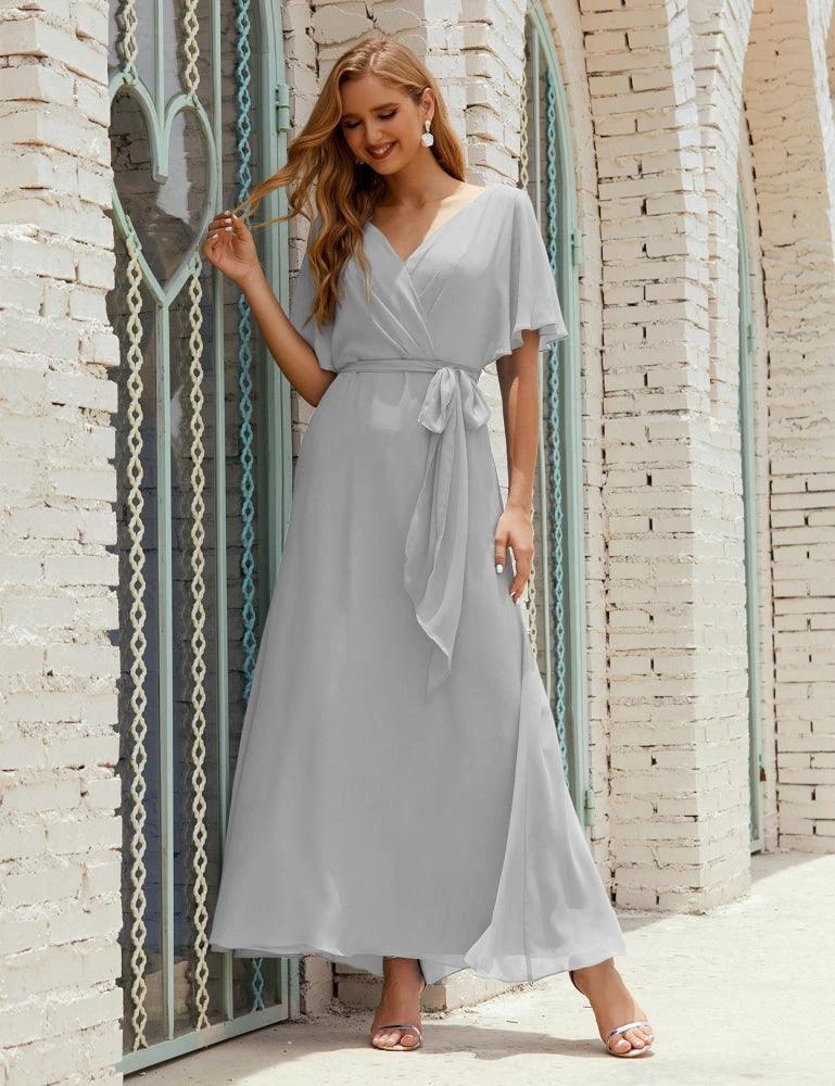 Numbersea V-Neck Bridesmaid Dress Long Formal Dresses with Belt for 28022 by numbersea