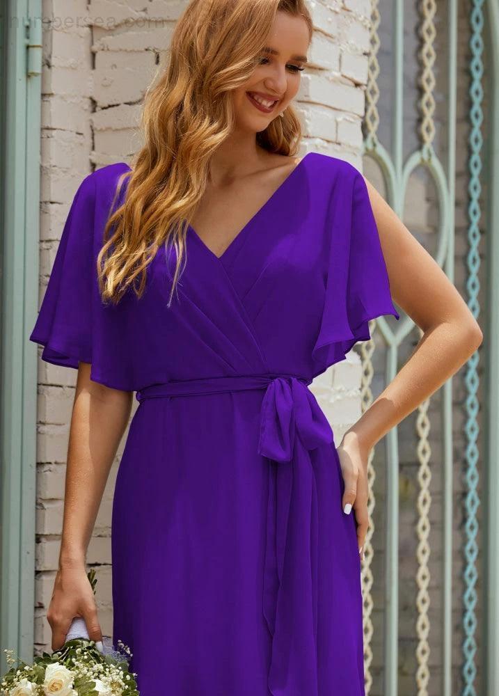 ZapDress V-Neck Bridesmaid Dress Long Formal Dresses with Belt for 28022 (ZD17051)