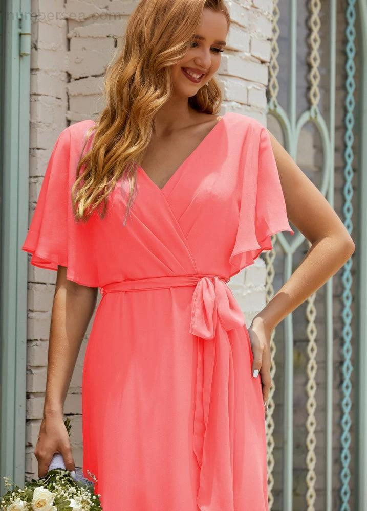 ZapDress V-Neck Bridesmaid Dress Long Formal Dresses with Belt for 28022 (ZD17051)