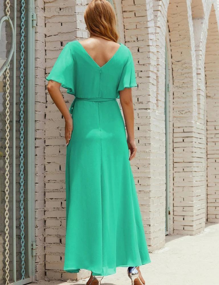 ZapDress V-Neck Bridesmaid Dress Long Formal Dresses with Belt for 28022 (ZD17051)