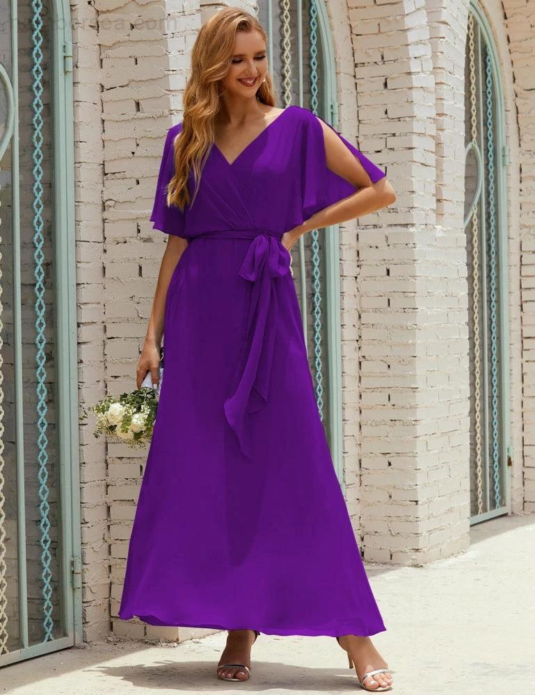 ZapDress V-Neck Bridesmaid Dress Long Formal Dresses with Belt for 28022 (ZD17051)