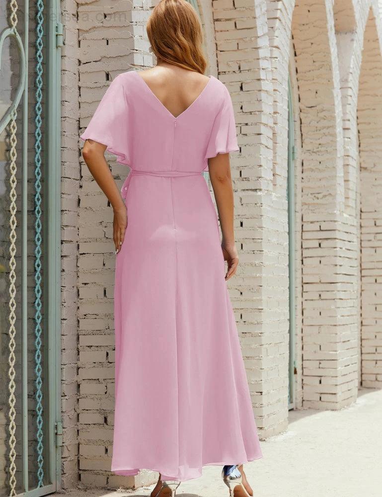 ZapDress V-Neck Bridesmaid Dress Long Formal Dresses with Belt for 28022 (ZD17051)
