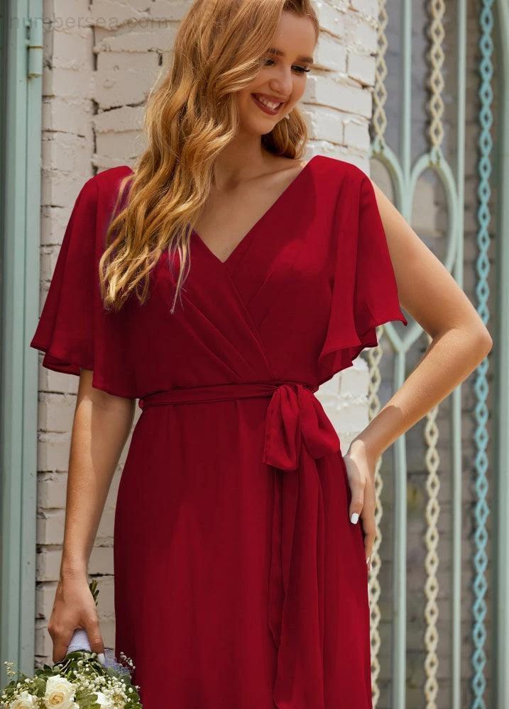 ZapDress V-Neck Bridesmaid Dress Long Formal Dresses with Belt for 28022 (ZD17051)