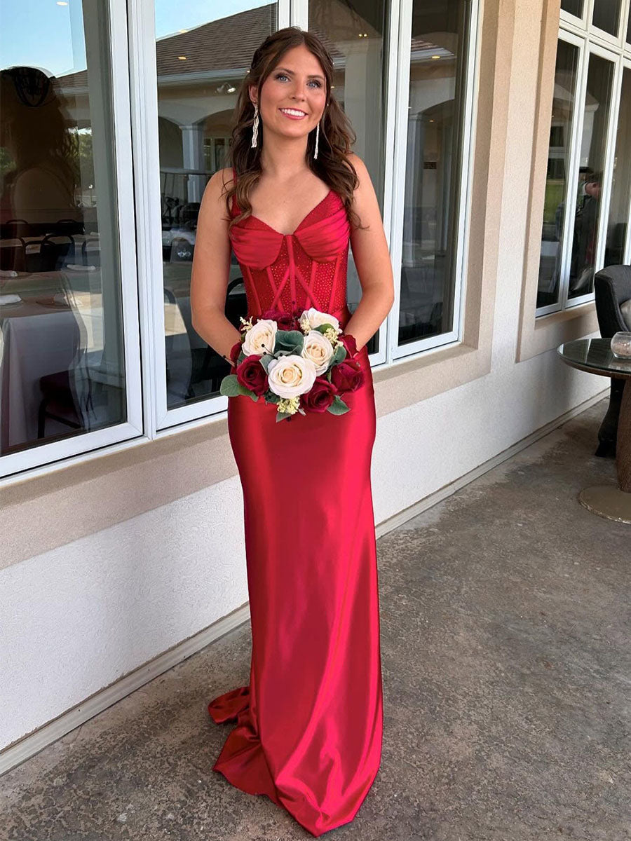 V-Neck Beaded Mermaid Long Prom Dress with Slit - VelvetHem