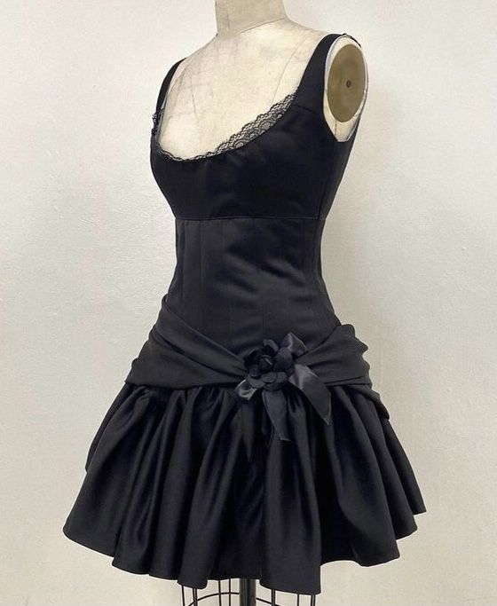 Simple A Line Black satin A Line Short Birthday Outfits 8th Grade Homecoming Dress - VelvetHem